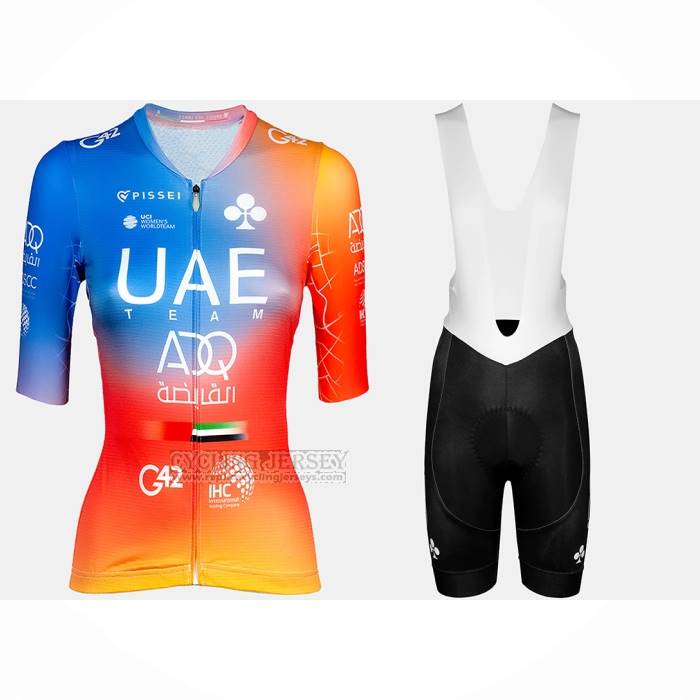 2023 Cycling Jersey UAE Blue Orange Short Sleeve And Bib Short